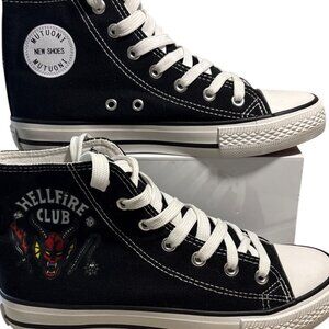 Mutuoni Hellfire Club Sneakers High-Top Canvas Black on White Sz 38 Like New